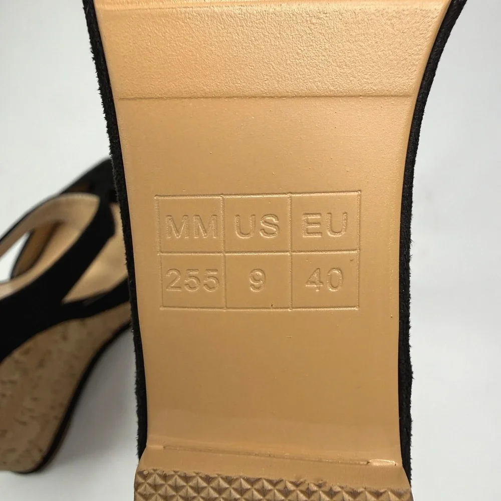IDIFU IN5 Polly Wedges Womens 9 Black Nubuck Cork Platform T-Strap Sandals